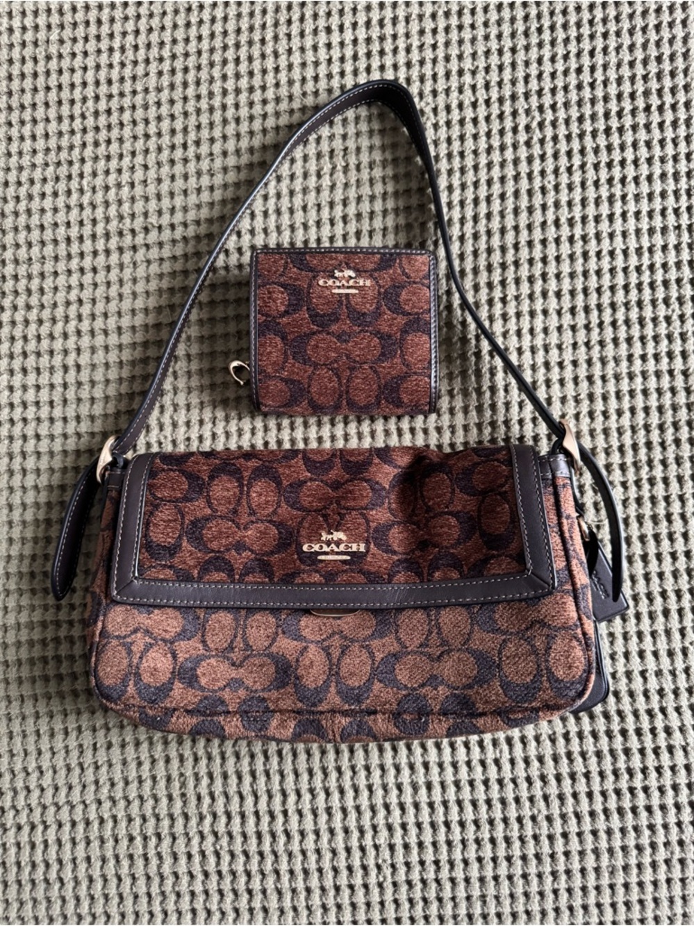 Etta Coach Signature Brown Shoulder Bag and Wallet